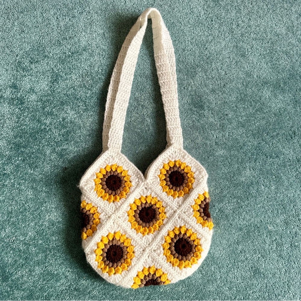 SUNFLOWER Handmade Boho Crochet Granny Square Bag